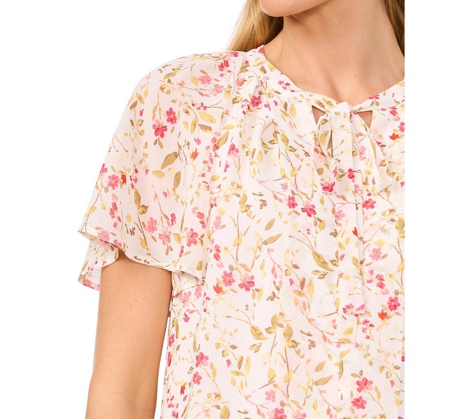 Women's Flutter-Sleeve Tie-Neck Blouse