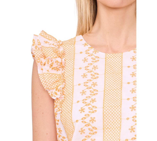 Women's Embroidered Crewneck Ruffle Sleeve Blouse