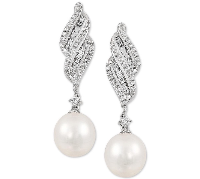 Cultured Freshwater Pearl (7mm) & Cubic Zirconia Drop Earrings in Sterling Silver, Created for Macy's