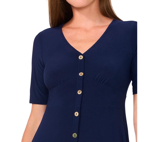 Petite Button-Front Fit & Flare Short-Sleeve Dress