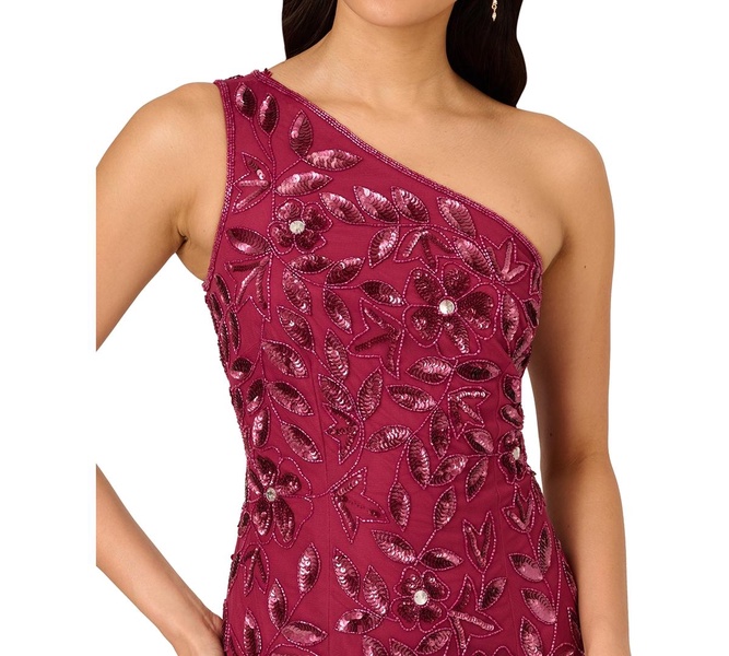 Adrianna Papell Women's Beaded Mesh Long Dress
