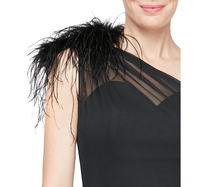 Women's Feather-Trim One-Shoulder Gown