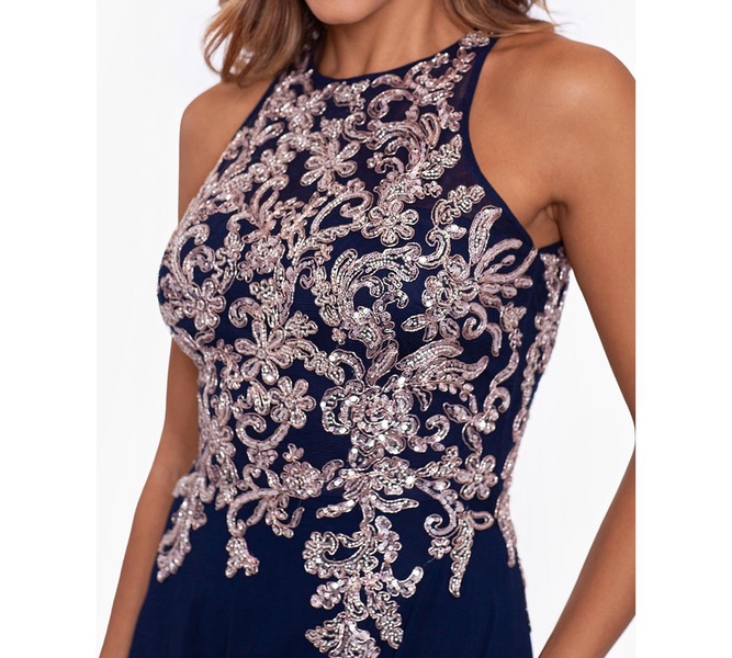 Embellished-Bodice Chiffon Gown
