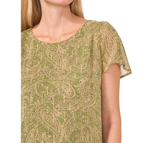 Women's Flutter-Sleeve Crewneck Blouse