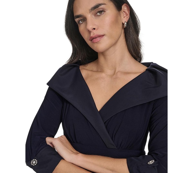 Women's Mixed-Media Fit & Flare Midi Dress