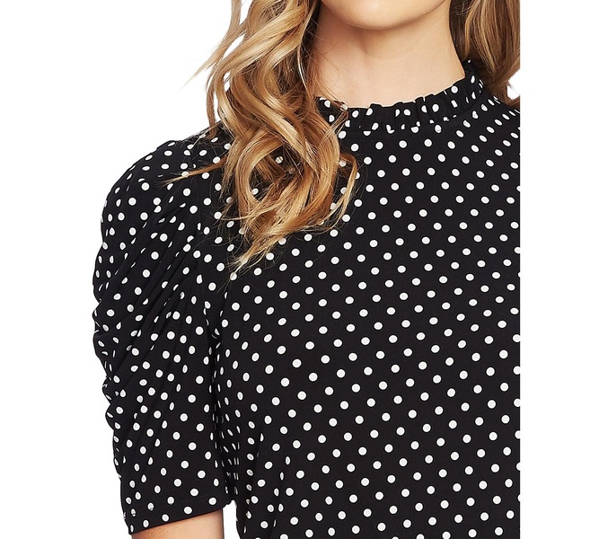 Women's Ruched Short Sleeve Polka-Dot Knit Top