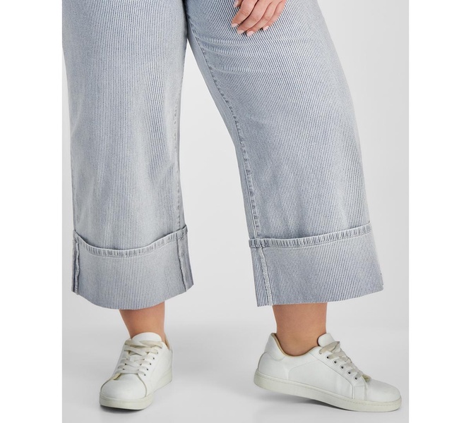 Trendy Plus Size Striped Cuffed Jeans, Exclusively at Macy's