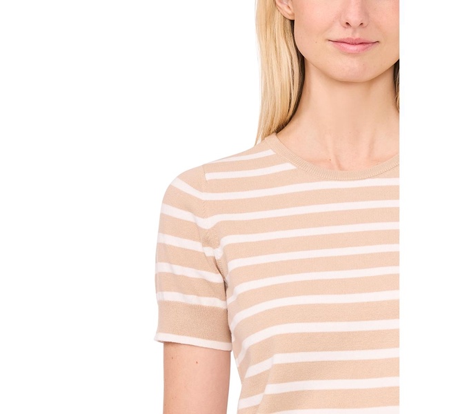 Women's Cotton Short-Sleeve Striped Crewneck Sweater