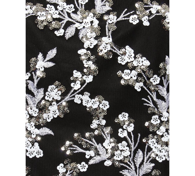 Petite Sheer-3/4-Sleeve Embroidered Stretch Tulle Top