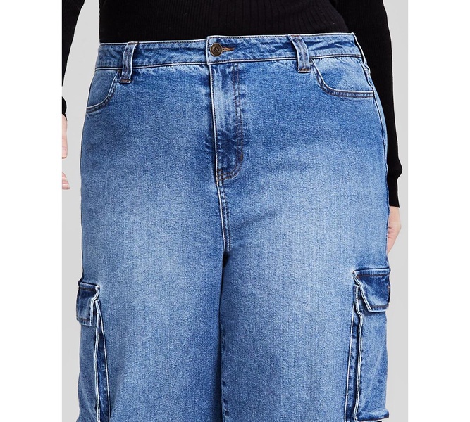 Trendy Plus Size Bungee-Cuff Cargo Jeans, Exclusively at Macy's