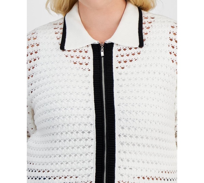 Trendy Plus Size Open-Stitch Zip-Front Cardigan, Exclusively at Macy's 