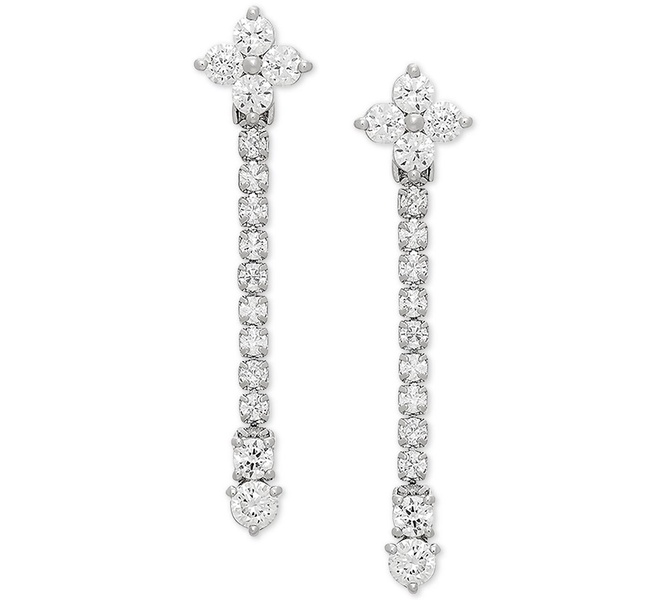 Cubic Zirconia Linear Drop Earrings in Sterling Silver