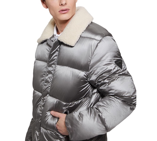 Men's Puffer Jacket with Sherpa Collar