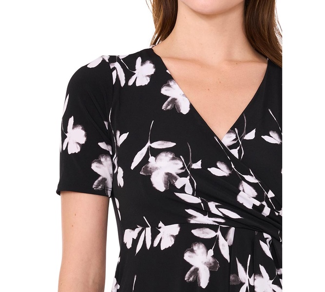Petite Floral Print Surplice Midi Dress
