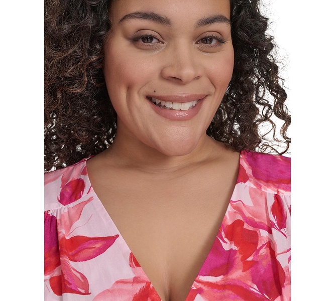 Plus Size Cotton Floral-Print Midi Dress