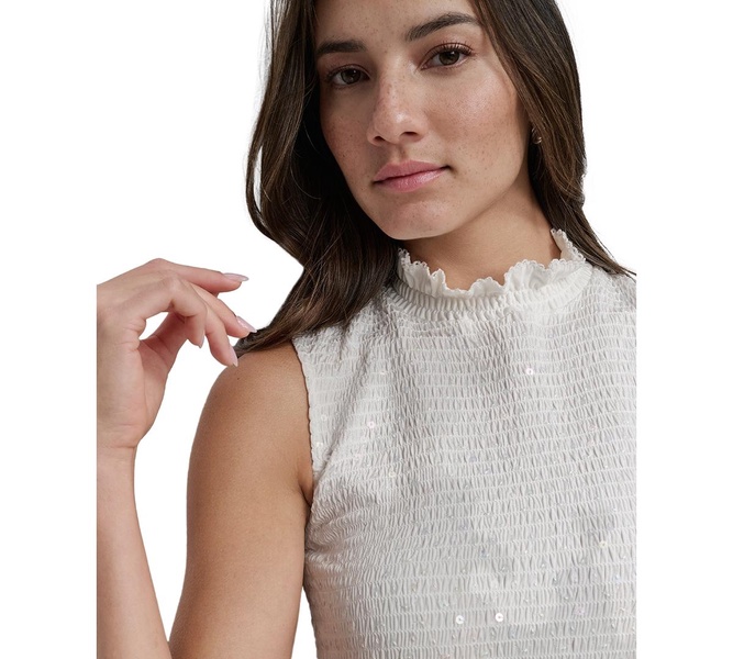 Women's Sequin Smocked Sleeveless Top