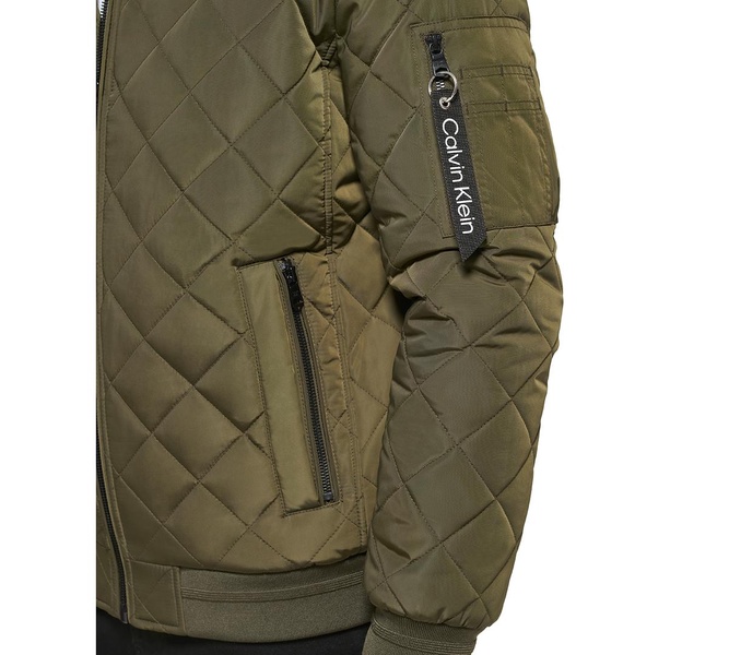Men's Quilted Baseball Jacket with Rib-Knit Trim