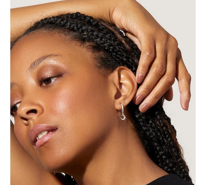 Crescent Moon Huggie Hoops - Celeste Silver