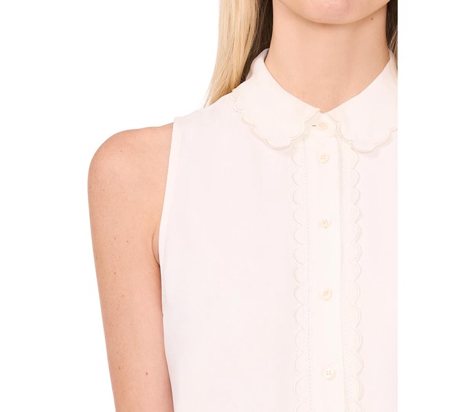 Women's Sleeveless Scallop Detail Button Down Blouse
