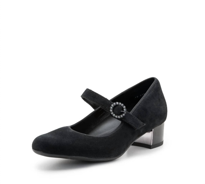 women's rhinestone buckle mary jane pumps in black suede