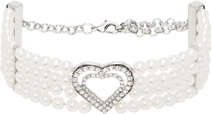 White Faux-Pearl Heart Choker