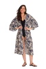 Gottex Beach Life Diamond Black Floral Border Print Kimono Swimsuit Cover Up for Women Perfect Poolside Accessory