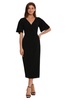 Maggy London Women's Short Flutter Sleeve Faux Wrap Midi Dress