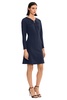 Donna Morgan Women's Long Sleeve Fit and Flare Crepe U-Ring Trim Dress Workwear Career Office Event Guest of