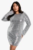 Plus Sequin Long Sleeve Shift Dress
