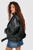 Petite Faux Leather Oversized Moto Jacket