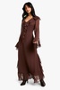 Petite Ruffle Flare Sleeve Belted Chiffon Maxi Dress