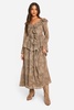 Textured Ruffle Front Midi Dress