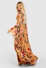 Tropical Floral Chiffon Print Cut Out Maxi Dress