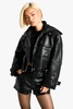 Rib Detail Faux Leather Bomber Jacket