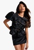 Taffeta Tie Front Puff Sleeve Smock Top