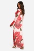 Boat Neck Rose Mesh Print Flare Sleeve Maxi Dress