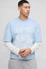 Oversized Boxy Woven Tab Faux Layer Sleeve Graphic V Neck T-Shirt