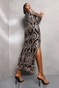 Sequin Damask Plunge Maxi Party Dress