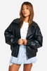 Petite Pu Seam Detail Oversized Bomber Jacket 