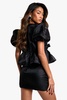 Taffeta Tie Front Puff Sleeve Smock Top
