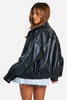 Petite Pu Seam Detail Oversized Bomber Jacket 