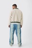 Plus Boxy Borg And Nylon Collared Bomber Jacket In Ecru
