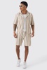 Oversized Revere Linen Look Stripe Shirt & Short Set