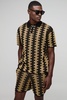 Oversized Boxy Crochet Look Stripe Shorts Knitted Polo Set