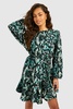 Blue Blur Print Godet Mini Dress