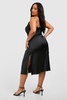 Plus Satin V Neck Split Midi Dress