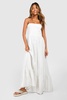 Linen Look Shirred Stripe Bandeau Maxi Dress