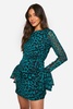 Green Leopard Chiffon Ruffle Mini Dress