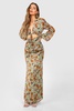 Floral Ruched Cut Out Maxi Dress