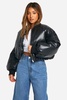 Petite Embossed Faux Leather Oversized Bomber Jacket 